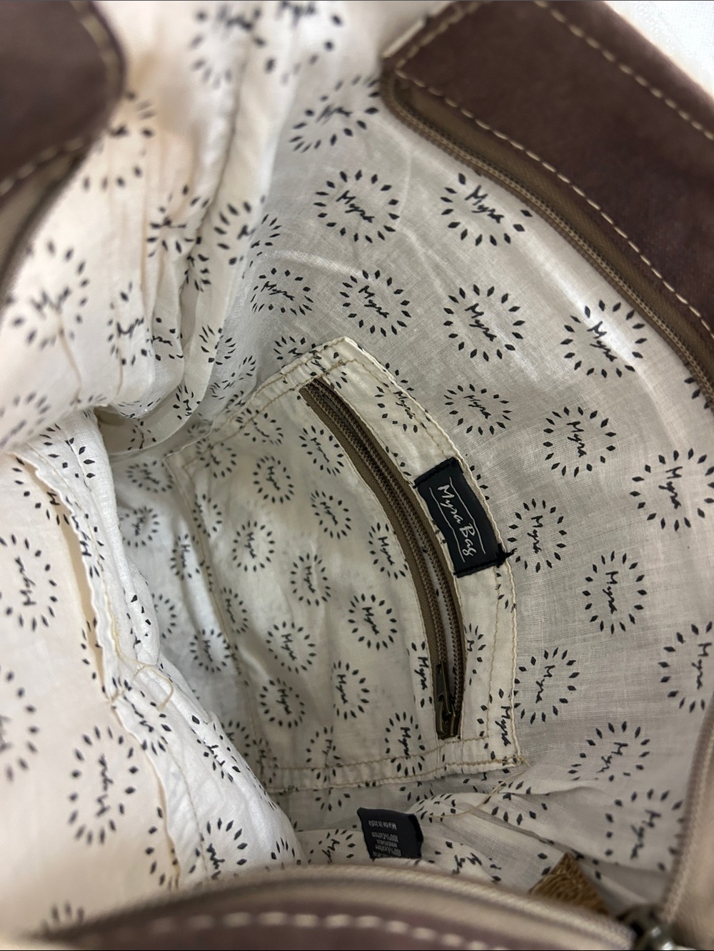 NWOT Myra Bag Cream and Brown Patterned Backpack with Fur Trim image 4